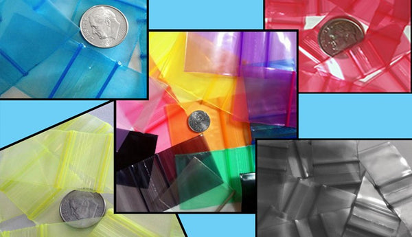 Assorted colored resealable bags by Original Apple Bags, 1,000-pack, showing colorful plastic storage bags with resealable closures.