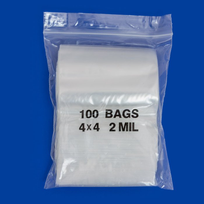 Clear 4x4-inch resealable bags from Original Apple Bags, perfect for packaging small items or gifts.